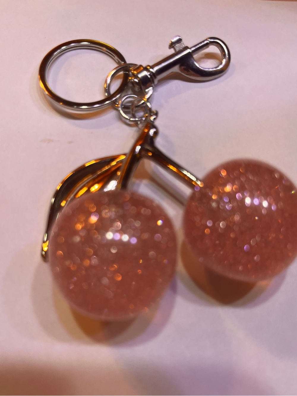 Pink Glitter Cherry Keychain Pink Cherries   Bag charms silver pink glittery